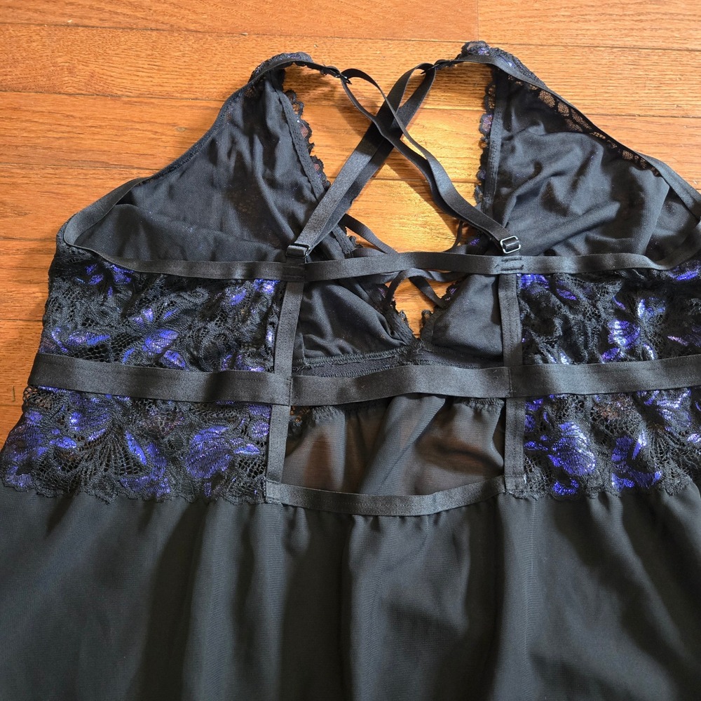 Torrid Black violet Blue Metallic Lace Butterfly Babydoll Chemise size 3 gothic - Picture 7 of 7